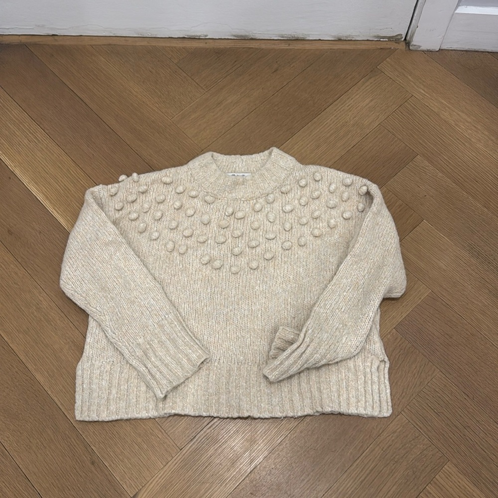 Madewell heathered oatmeal sweater with ball detail